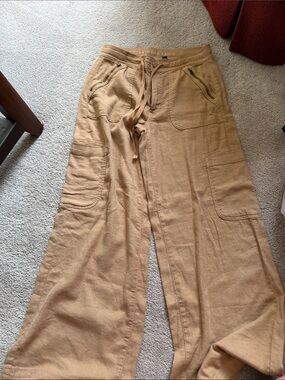 American Eagle Outfitters Wide Leg Drawstring Cargo Trousers in Camel